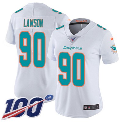 Nike Miami Dolphins #90 Shaq Lawson White Women's Stitched NFL 100th Season Vapor Untouchable Limited Jersey